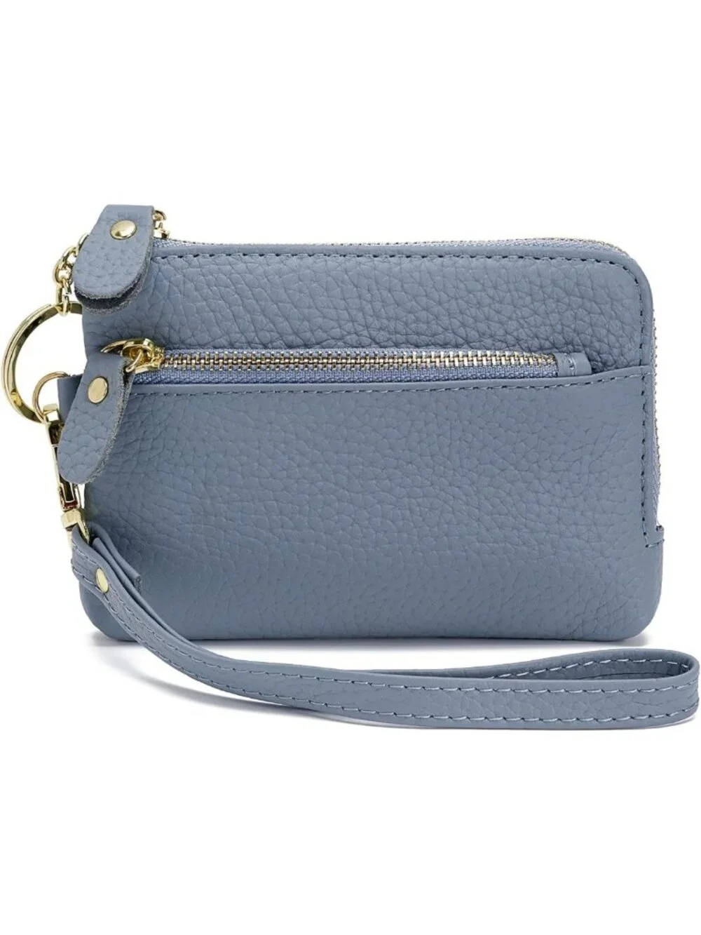 Stylish Women's Leather Coin Purse with Large Opening & Wrist Strap - Blue